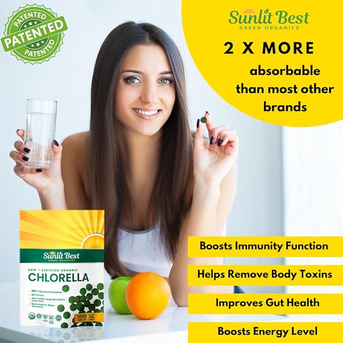 Chlorella Tablets Mega-Pack 1000 Tablets Cracked Cell, Raw, Non-GMO. 100% Pure Chlorella Pyrensoidosa. Green Superfood. High Protein, Chlorophyll & Nucleic acids. No preservatives or fillers - 4-Pack