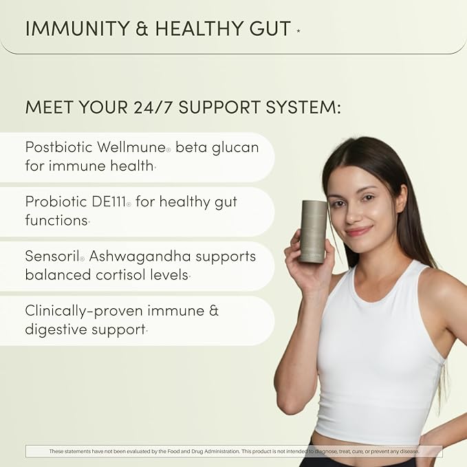 Defend Immune Support Supplement – Gut & Cortisol Balance – Spore Probiotic & Beta Glucan – DE111® Probiotic, Wellmune®, Ashwagandha & Antioxidants – Bloating, Digestion & Stress Relief – 60 Capsules