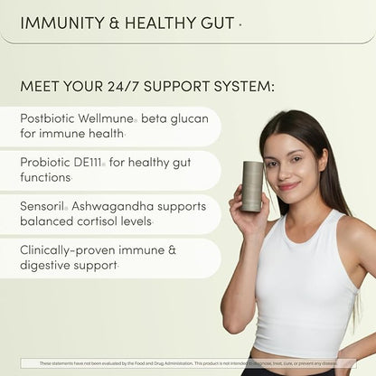 Defend Immune Support Supplement – Gut & Cortisol Balance – Spore Probiotic & Beta Glucan – DE111® Probiotic, Wellmune®, Ashwagandha & Antioxidants – Bloating, Digestion & Stress Relief – 60 Capsules