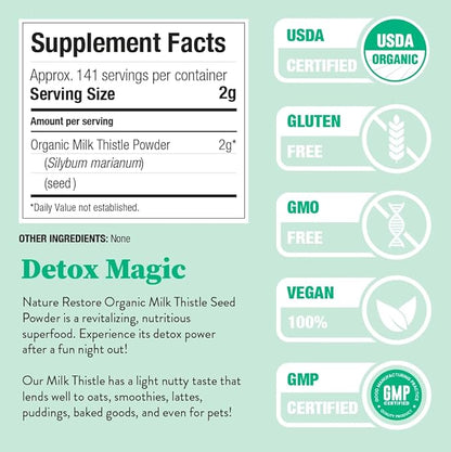 Nature Restore USDA Certified Organic Milk Thistle Seed Powder, 10 Ounces, Packaged in California