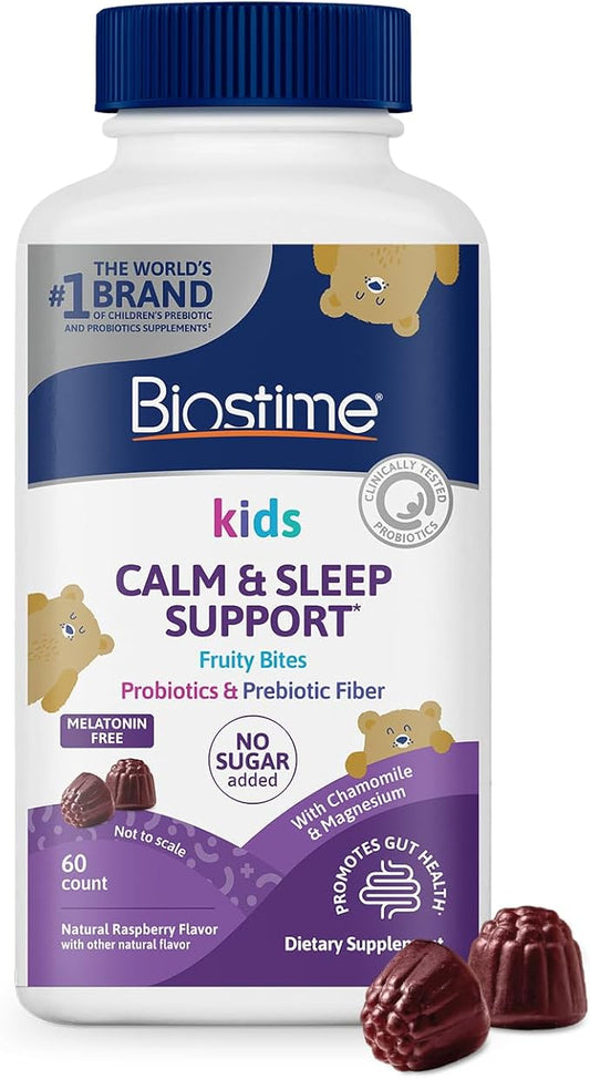 Biostime Kids Sleep Fruity Bites (Ages 4+) | Includes Probiotics| Calm magnesium gummies for kids | Melatonin Free calm gummies for Sleep aid | No added sugar | 60 Count