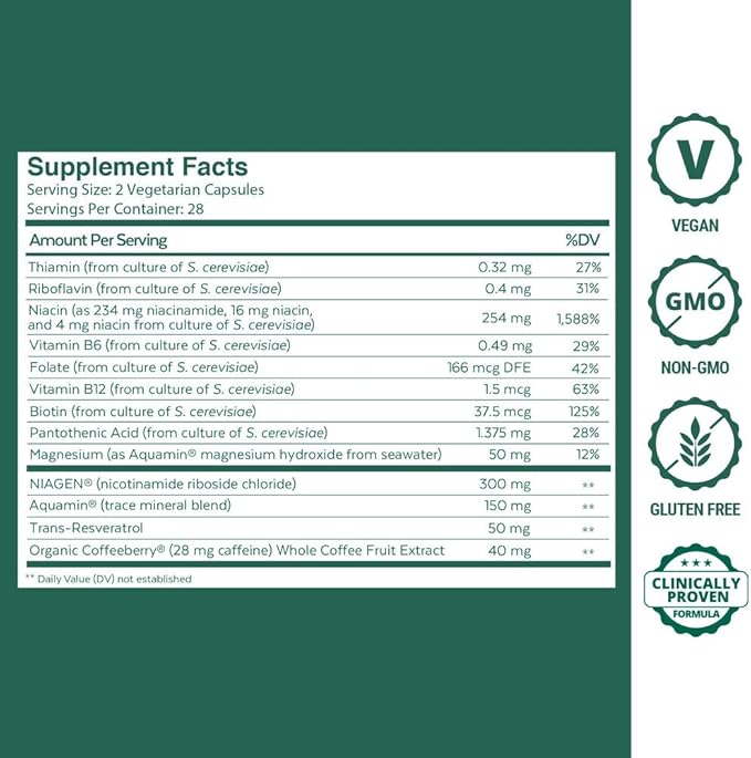 Qualia NAD Supplement — Clinically Proven to Boost NAD+ up to 67%. Optimized Aging, Energy, Focus. Elite NAD+ Booster Ingredients Nicotinamide Riboside (NIAGEN), Niacin, Niacinamide (1 Month Supply)