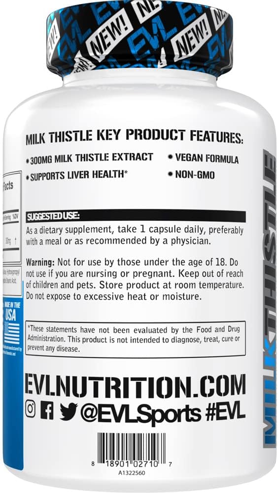 Evlution EVL Silymarin Milk Thistle Capsules - Supplement for Optimal Liver Cleanse Detox & Repair - Herbal Liver Support Supplement with Pure Milk Thistle Extract - 60 Non-GMO Veggie Capsules