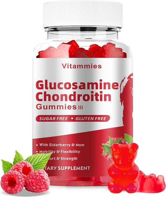 Glucosamine Chondroitin Gummies with MSM & Elderberry Extra Strength - Joint Support, Antioxidant Immune Support Supplement for Adults, Men & Women - 60 Raspberry Gummies