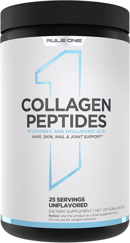 Rule 1 Collagen Peptides Powder - Hydrolyzed Bovine Collagen, Hyaluronic Acid, and Vitamin C. Supports Hair, Skin, & Nails (25 Servings, Unflavored)