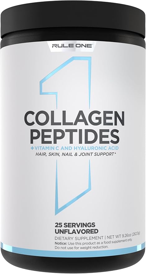 Rule 1 Collagen Peptides Powder - Hydrolyzed Bovine Collagen, Hyaluronic Acid, and Vitamin C. Supports Hair, Skin, & Nails (25 Servings, Unflavored)