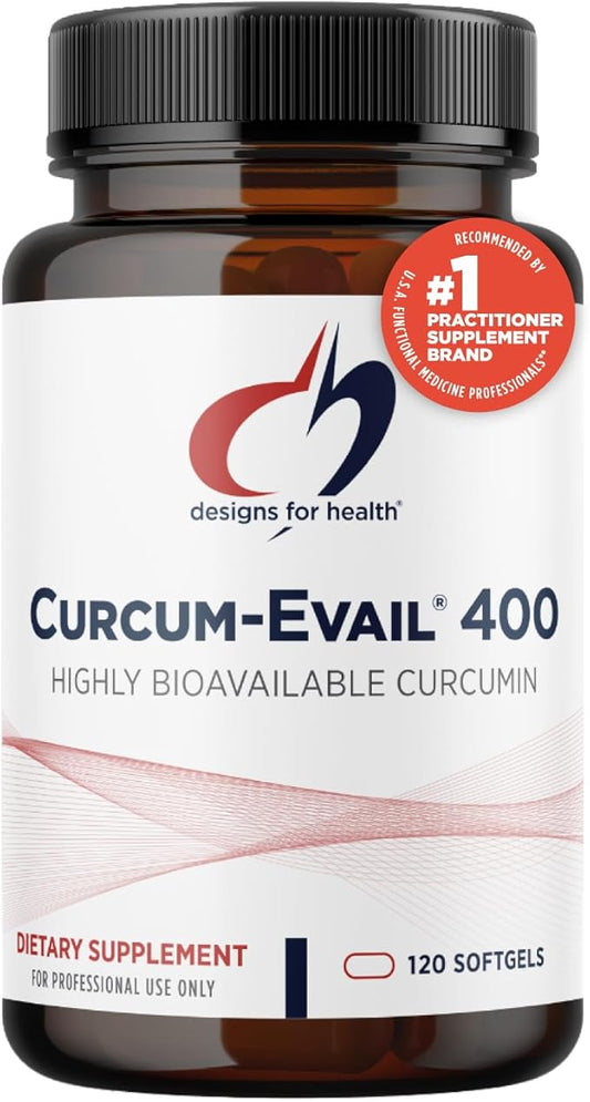 Designs for Health Curcum-Evail 400 - Bioavailable Turmeric Curcumin Supplements - Evail Emulsification Technology - Curcumin C3 Complex with Turmeric Oil + Vitamin E, Non-GMO (120 Softgels)