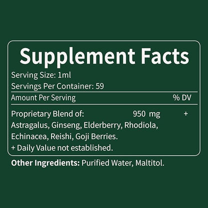 Astragalus Root Extract Herbal Drops for Immune System Support, Immunity Health & Energy Boost Tincture Supplements with Rhodiola Rosea, Echinacea, Elderberry, Reishi, Ginseng. Huang Qi. 2oz