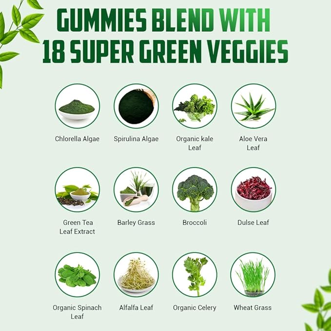 IMPACT Supergreens Veggies Gummies - Vegetarian Fiber Gummies for Adults & Kids - Daily Green Superfoods with Essential Vitamins & Support Immunity & Gut Health - 4g of Fiber per Two Gummy (60 Count)