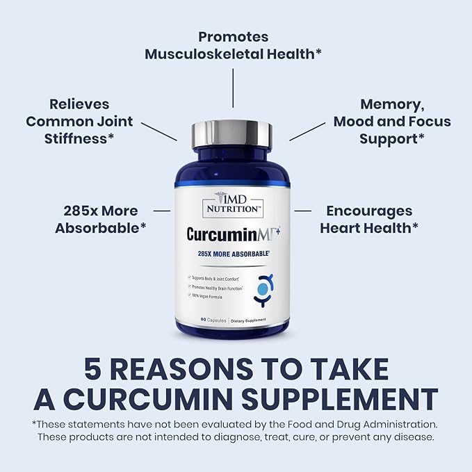 1MD Nutrition CurcuminMD Plus - Turmeric Curcumin with Boswellia Serrata - 285x More Absorbable | Joint Stiffness, Muscle Recovery, and Mood Support | 60 Capsules