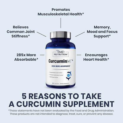1MD Nutrition CurcuminMD Plus - Turmeric Curcumin with Boswellia Serrata - 285x More Absorbable | Joint Stiffness, Muscle Recovery, and Mood Support | 60 Capsules