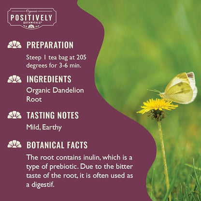 Organic Positively Botanicals Company, Dandelion Root Herbal Tea Bags, 20 Count