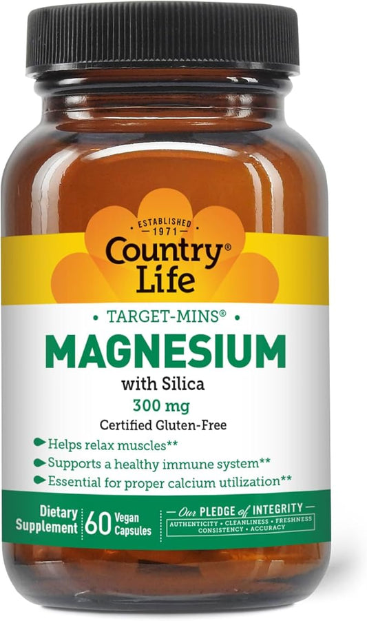 Target-Mins Magnesium with Silica 300mg, 60 Vegan Capsules, Certified Gluten Free, Certified Vegan