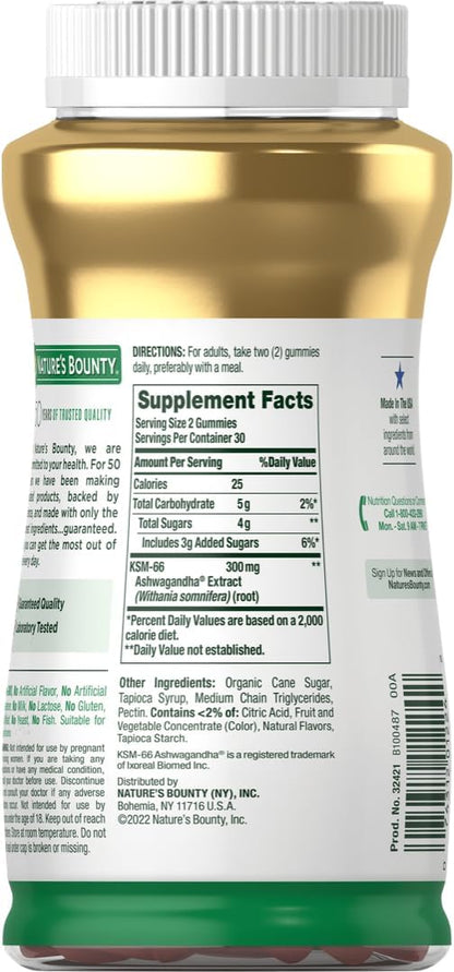Nature's Bounty Ashwagandha Gummies, 300mg KSM-66 Ashwagandha Extract, Mixed Berry, 60 Gummies