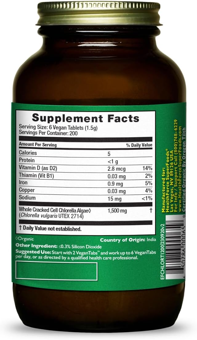 HealthForce SuperFoods Chlorella Manna - Tablets - 1200 Vegan Tablets