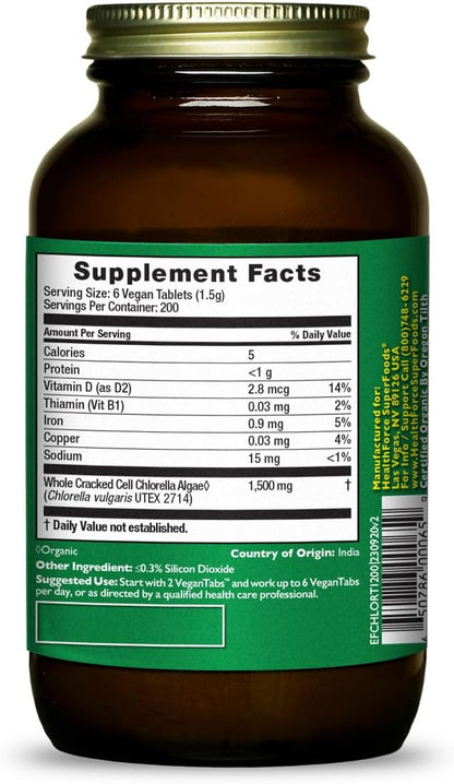 HealthForce SuperFoods Chlorella Manna - Tablets - 1200 Vegan Tablets