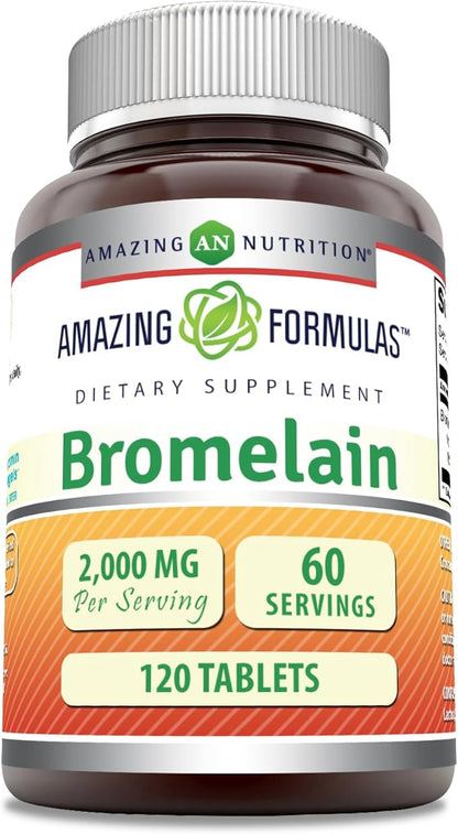 Amazing Formulas Bromelain Supplement | 2000 Mg Per Serving | 120 Tablets | Non-GMO | Gluten Free | Made in USA