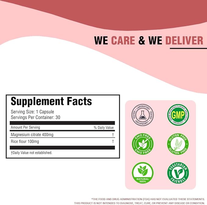 Magnesium Citrate Capsules - 30 Count | for Daily Wellness