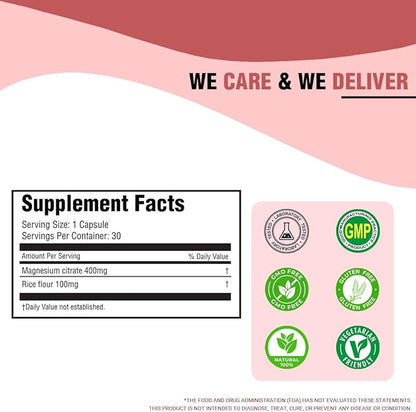 Magnesium Citrate Capsules - 30 Count | for Daily Wellness