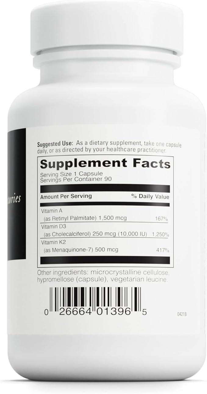 DAVINCI Labs ADK 10 - Helps Support Bone, Heart & Immune Health* - Dietary Supplement with Vitamins A, D3 & K2 (as MK-7) - Vegetarian, Gluten Free & Soy Free - 90 Capsules