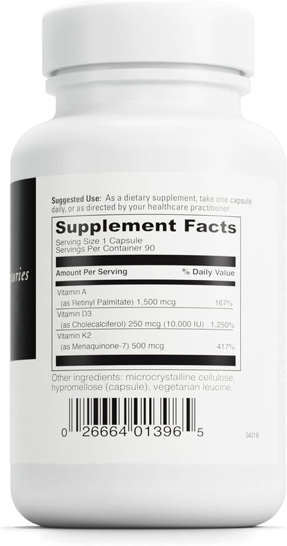 DAVINCI Labs ADK 10 - Helps Support Bone, Heart & Immune Health* - Dietary Supplement with Vitamins A, D3 & K2 (as MK-7) - Vegetarian, Gluten Free & Soy Free - 90 Capsules