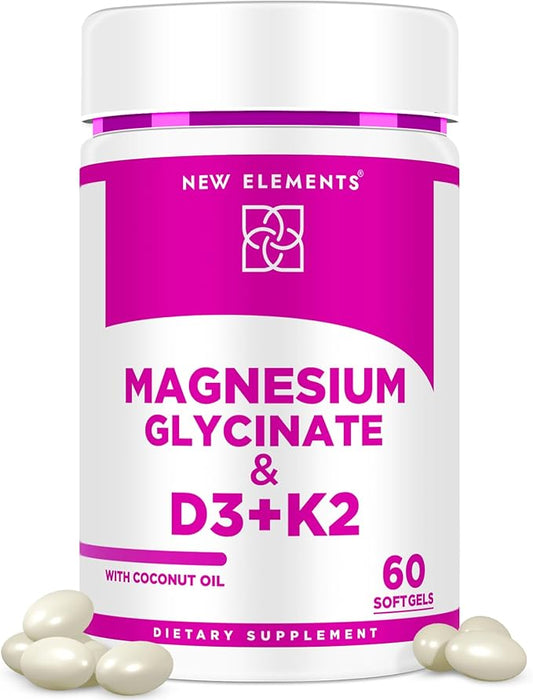 Magnesium Glycinate 500mg with High-Potency Vitamin D3 10000iu & Vitamin K2 100mcg | Enhanced with Coconut Oil for Optimal Absorption | Non-GMO, Gluten-Free, Sugar-Free Softgels