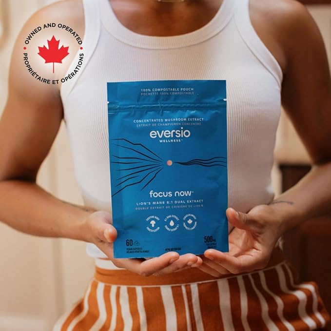 Eversio Wellness Organic Lion’s Mane Mushroom Supplement Focus Now - 8:1 Dual Extract, 500mg, 60 Vegan Capsules, >35% Beta-D-Glucans, Memory & Focus Support