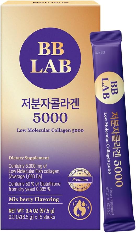 BB LAB Low Molecular Collagen 5000, Powder Type Korean Marine Collagen, Fish Collagen Peptides, Hyaluronic Acid, Elastin, Glutachione, Vitamin C, Fast Absorb, Mix Berry Flavor