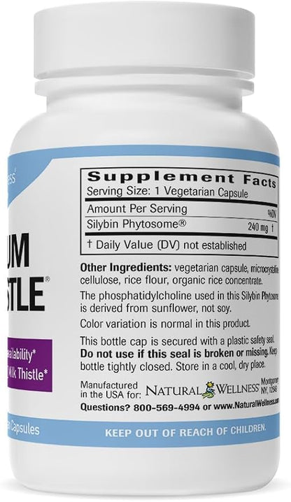 Natural Wellness Maximum Milk Thistle - 720mg Daily Dose (3x 240mg Capsules) - Potent Liver Detox & Repair Supplement, Non-GMO, Gluten-Free, Vegan, USA-Made - Advanced Fatty Liver & Enzyme Health