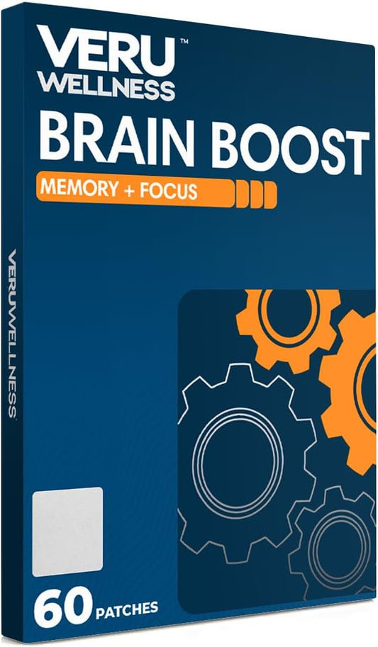 Veru Wellness Brain Boost Cognitive Patch - Daily Memory, Altertness and Focus Brain Support - Ginko Bilboa, Rhodiola Rosea, MCT (60 Day)