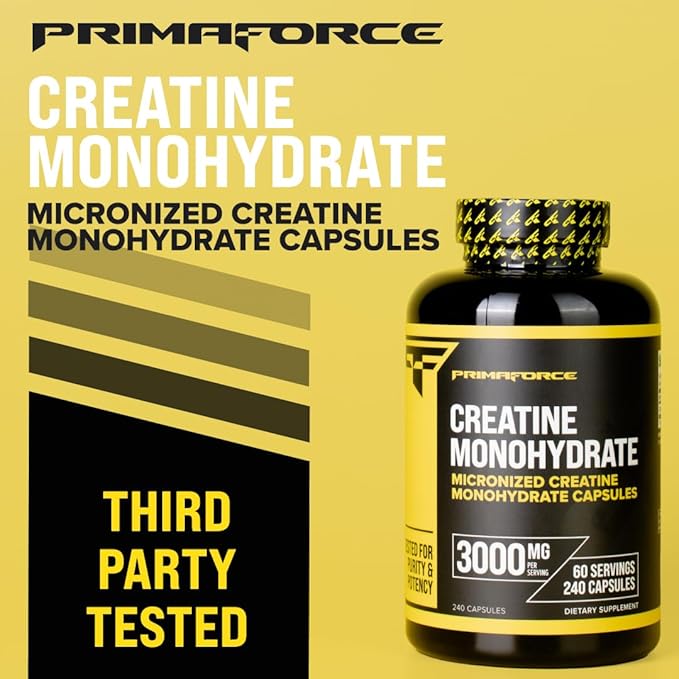 Primaforce Creatine Monohydrate Capsules - 240 Capsules, 3,000mg per Serving, Gluten Free and Non-GMO