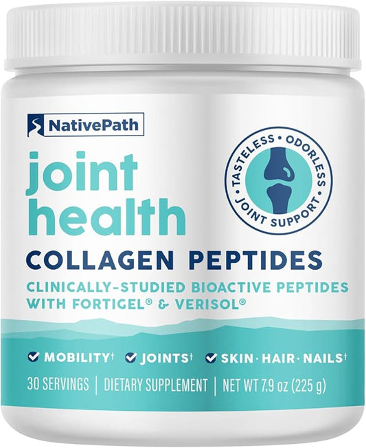 NativePath Joint Health Collagen Peptides, Type 1 & 3 Peptides, with Fortigel and Verisol, 7.9 Ounce, 30 Servings