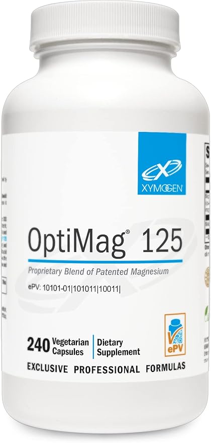 XYMOGEN OptiMag 125 - Magnesium Supplement with Di-Magnesium Malate & Glycinate Lysinate to Support Nerve, Muscle, Bone Health + Heart Health (240 Capsules)