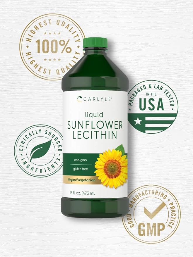 Carlyle Sunflower Lecithin Liquid | 16 oz | 2 Pack | Vegan, Vegetarian, Non-GMO, Soy Free, Gluten Free