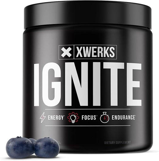 Xwerks Ignite Blue Razz Pre Workout Powder, Natural Keto Pre-Workout for Women and Men with Explosive Energy, Gluten Free Preworkout Blend for Endurance and Stamina, 150 mg Caffeine 30 Servings
