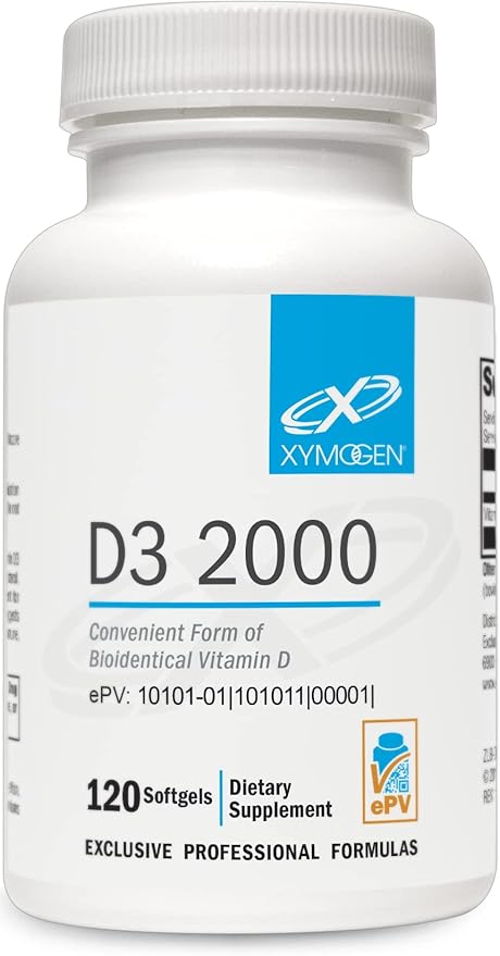 XYMOGEN D3 2000 - Bioavailable Vitamin D3 2000 IU (50 mcg) - High Potency Vitamin D Supplement to Support Immune Health, Bone + Heart Health (120 Gelatin Softgels)