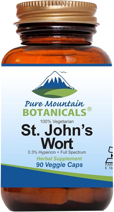 Pure Mountain Botanicals St. John's Wort Capsules with 450mg Formula of Organic Herb and St John's Wort Extract Supplement