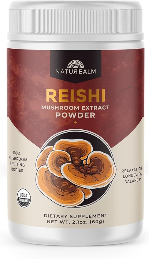 Naturealm Reishi Mushroom Powder Supplement - Organic Reishi Mushroom Extract Powder for Wellness & Cognitive Support - 60-Day Supply with Red Reishi Mushrooms