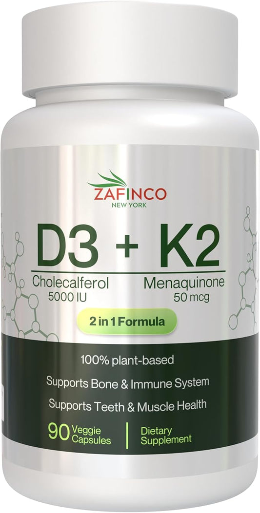 Vitamin D3 K2 5000 IU Capsules - Non-GMO Vitamin D3 and K2 Dietary Supplement with Superior Absorption - Supports Natural Energy, Immune, Bone & Muscle Health, 120 Capsules-90 Day Supply