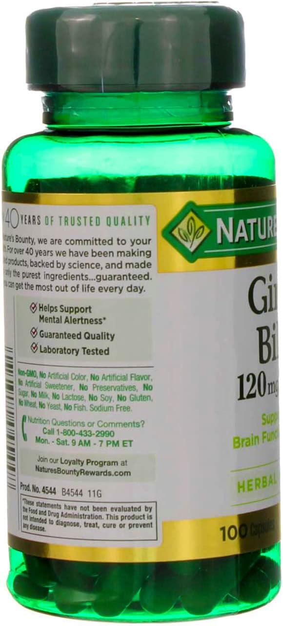 Nature's Bounty Ginkgo Biloba 120 mg Double Strength - 100 Capsules, Pack of 2