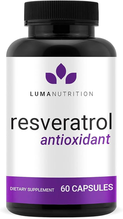 Luma Nutrition High Purity Resveratrol Supplement 1200mg Serving - 98% Trans-Resveratrol - Antioxidant - Vegan & Gluten-Free - 60 Capsules