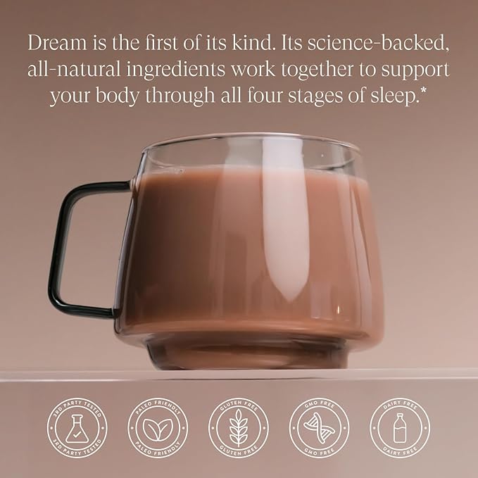 Beam Dream Sleep Powder, Natural Sleep Aid and Magnesium Hot Cocoa Drink for Adults, Calming Sleep Supplement with Apigenin, Nighttime Sleep Drink Powder, Third Party Tested Supplement, 30 Servings