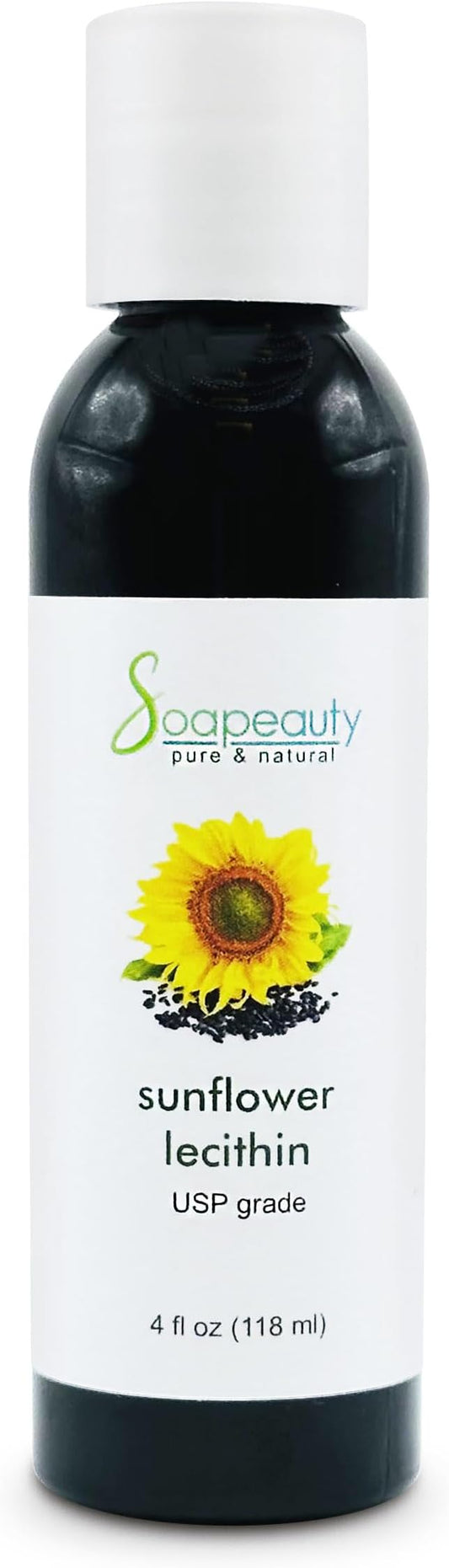 SUNFLOWER LECITHIN Liquid Oil | Cold Pressed Unrefined | USP Grade Unbleached 100% Pure Natural Sunflower Lecithin Oil | Skin Moisturizer, Soap Making, Lotion | 4 fl oz