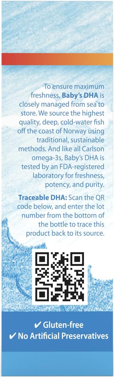 Carlson - Baby's DHA, Liquid DHA Baby Supplement, 1100 mg Omega-3s + 400 IU Vitamin D3, Brain Development, Vision Support & Nerve Function, Omega-3 Liquid for Babies, Baby Fish Oil, 60 mL