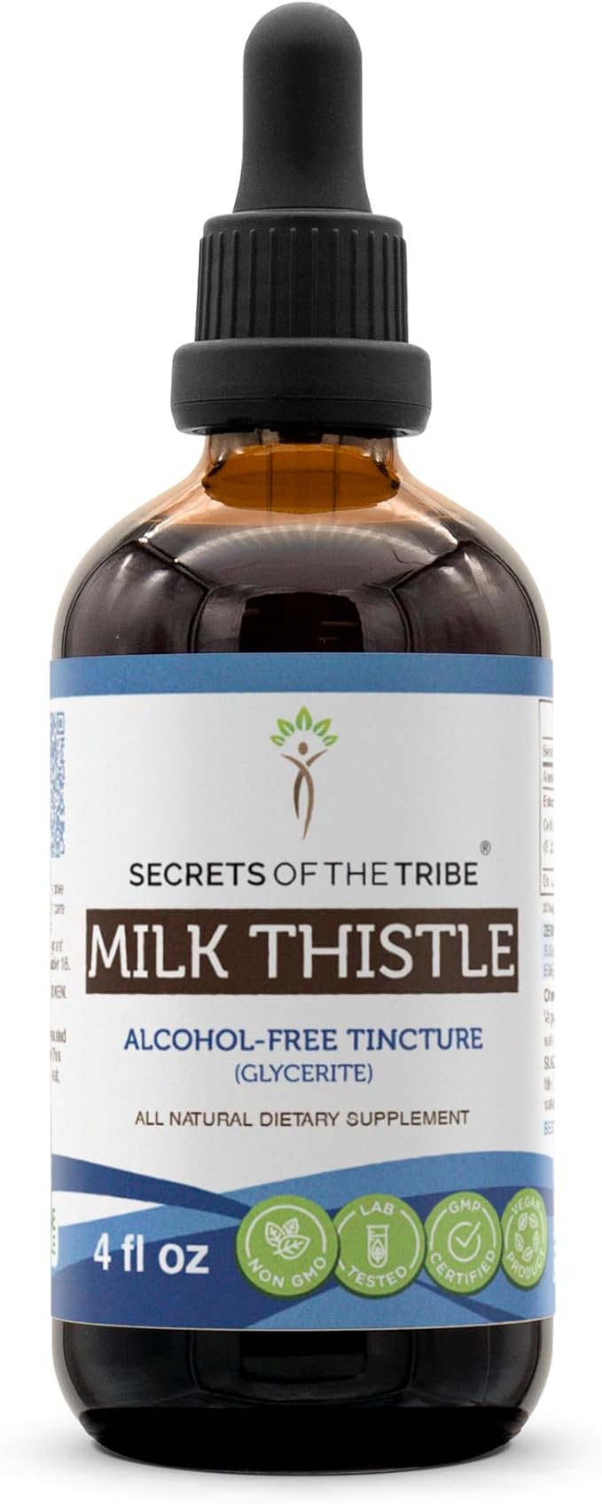 Secrets of the Tribe Milk Thistle Tincture Alcohol-Free Extract, Milk Thistle (Silybum marianum) Dried Seed 4 OZ