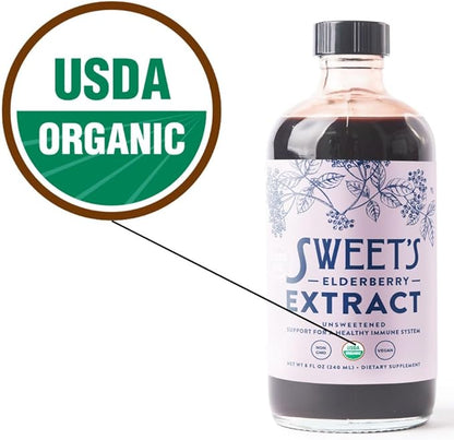 Organic Elderberry Extract | Unsweetened Elderberry Immune Support | Vegan | Keto and Diabetic Friendly | 8 fl oz Bottle | Alcohol-Free | Certified USDA Organic
