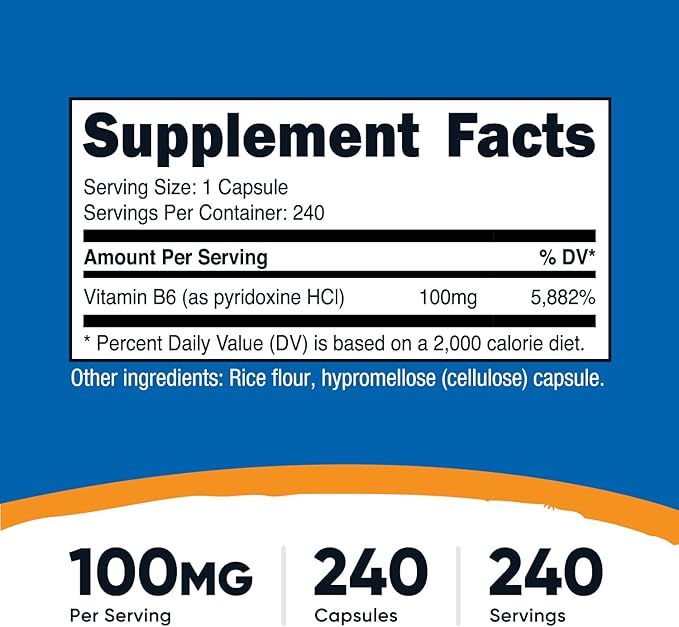 Nutricost Vitamin B6 (Pyridoxine HCl) 100mg, 240 Capsules