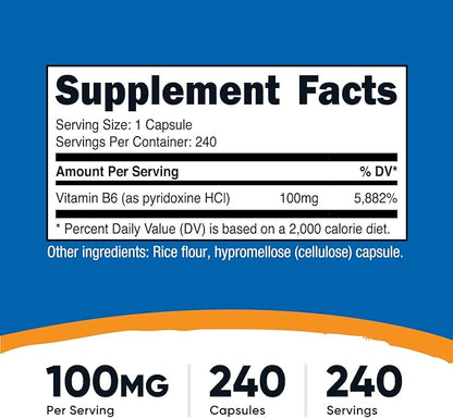 Nutricost Vitamin B6 (Pyridoxine HCl) 100mg, 240 Capsules