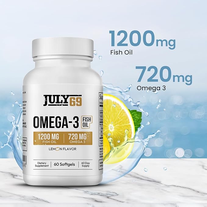 Omega 3 Fish Oil - 1200 MG Fish Oil, 720 MG Omega 3, Lemon Flavor, 60 Softgels, Natural EPA-DHA Softgels for Strength & Health, High Potency, Support for Women & Men