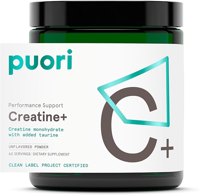 Puori Creatine Monohydrate Powder with Taurine - Unflavored Creatine Powder, Pre-Workout Supplement for Men & Women - Muscle Builder, Enhanced Workout Performance & Strength Building - 60 Servings